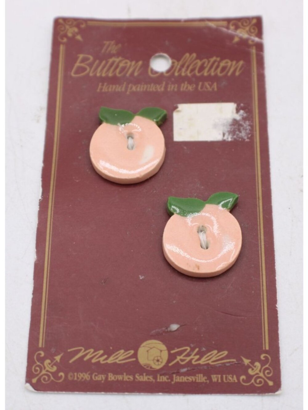 New Ceramic Peach Buttons The Button Collection Hand-Painted Fruit Crafts Vtg
